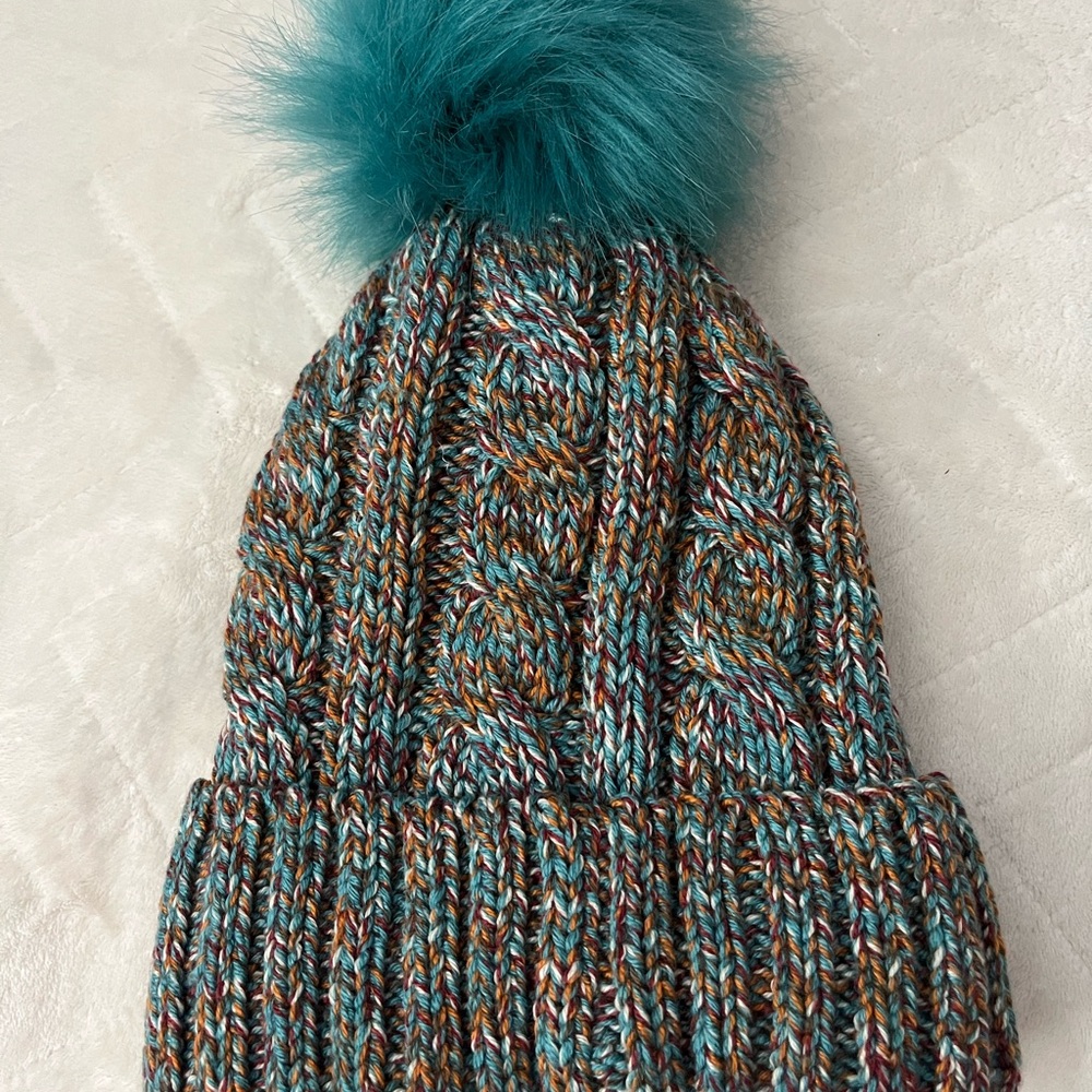 Time and Tru Blue Knit Beanie Hat with Pom NWOT